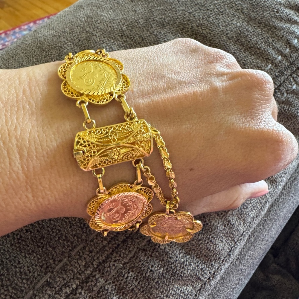 Stunning 7 of 24K Gold Coins Bracelet with 21K Frames